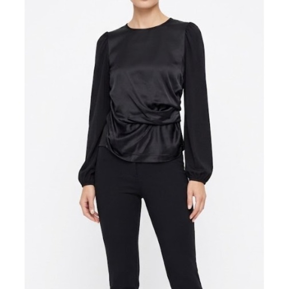 Dorothee Schumacher Medium/3 Silk Mixed Media Ruched Front Blouse Long Sleeve